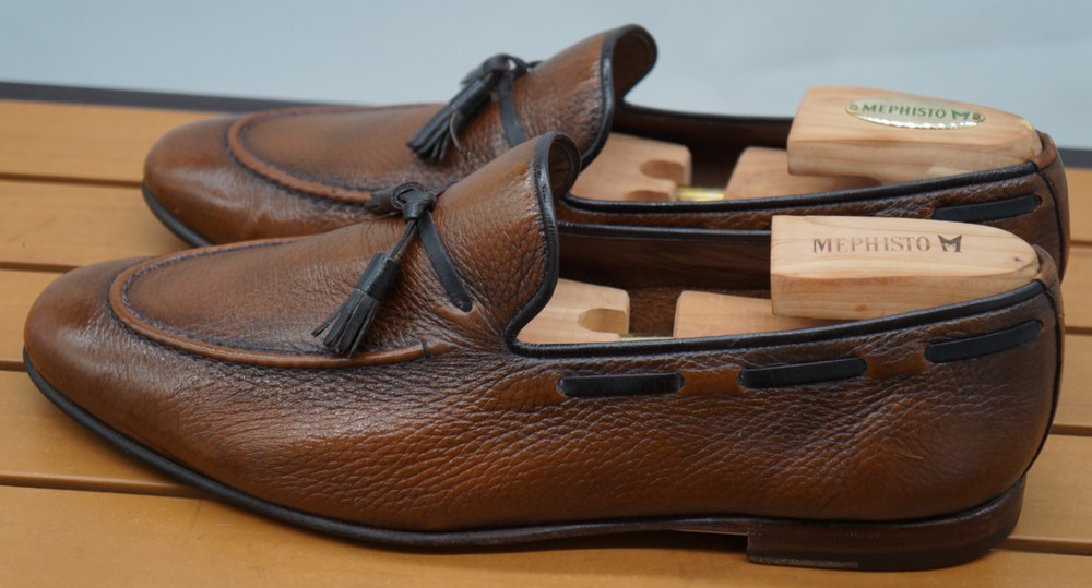 Barrett Italian Deerskin Leather Loafers With Tassels, Dark Brown, Size 11.5